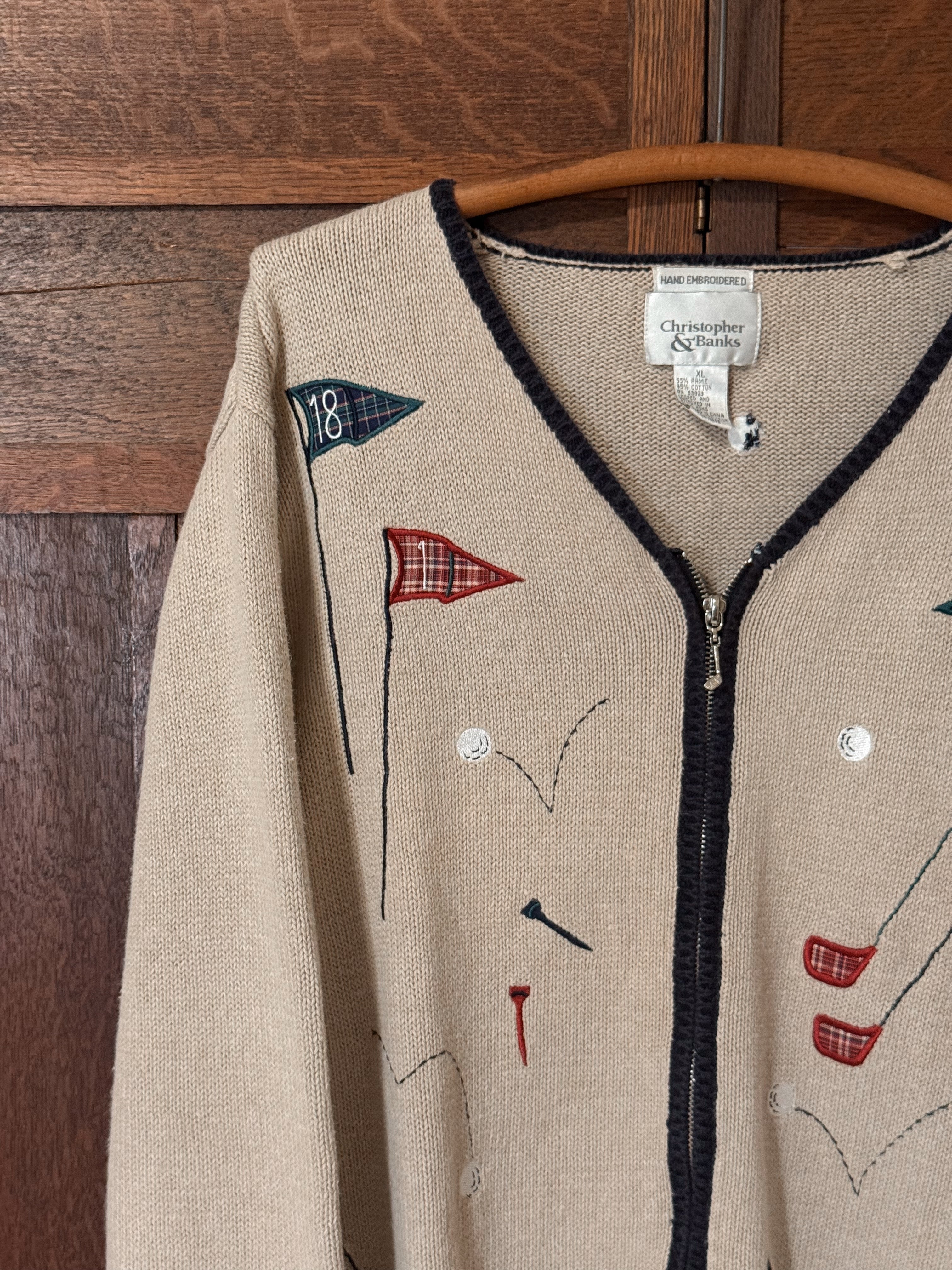 Christopher & Banks Golf Embroidered Cardigan