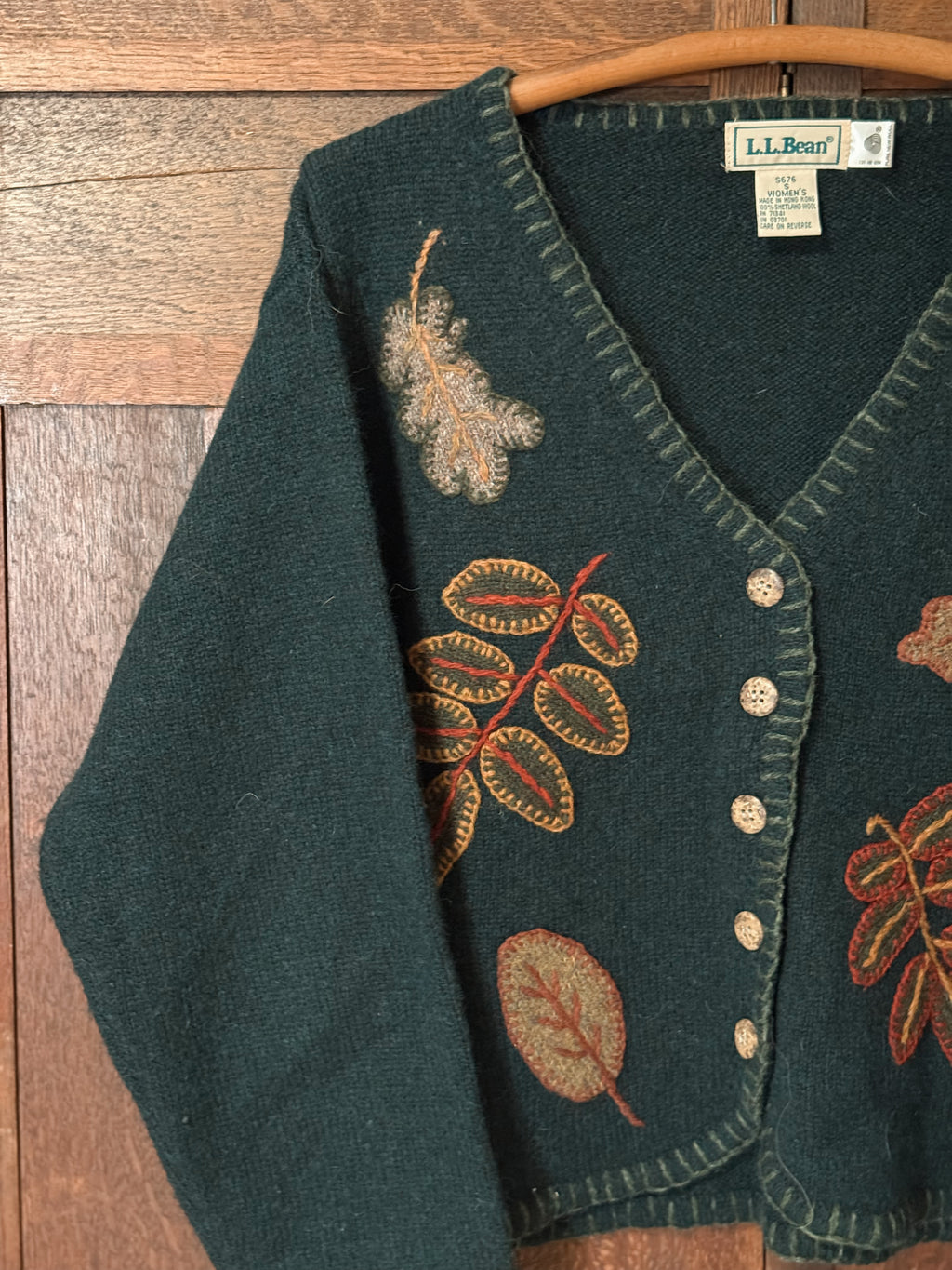 L.L.Bean Shetland Wool Embroidered Cardigan