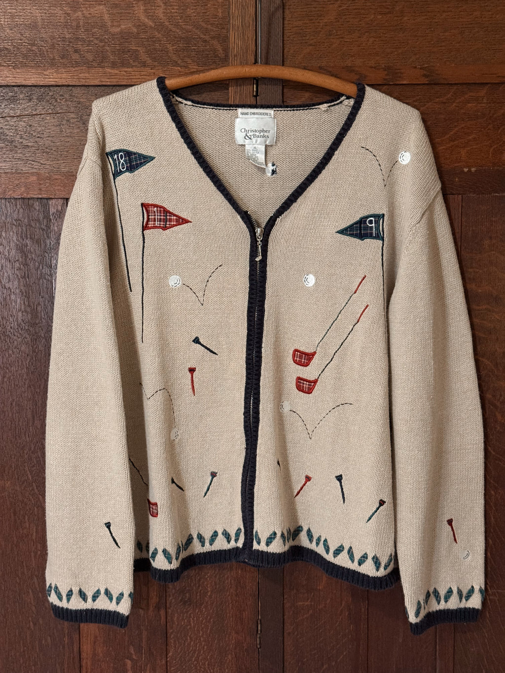 Christopher & Banks Golf Embroidered Cardigan