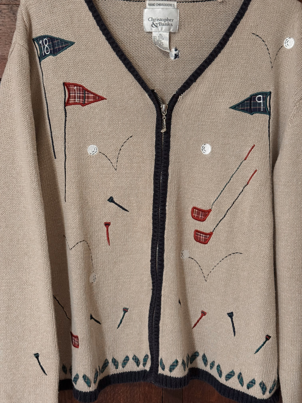 Christopher & Banks Golf Embroidered Cardigan