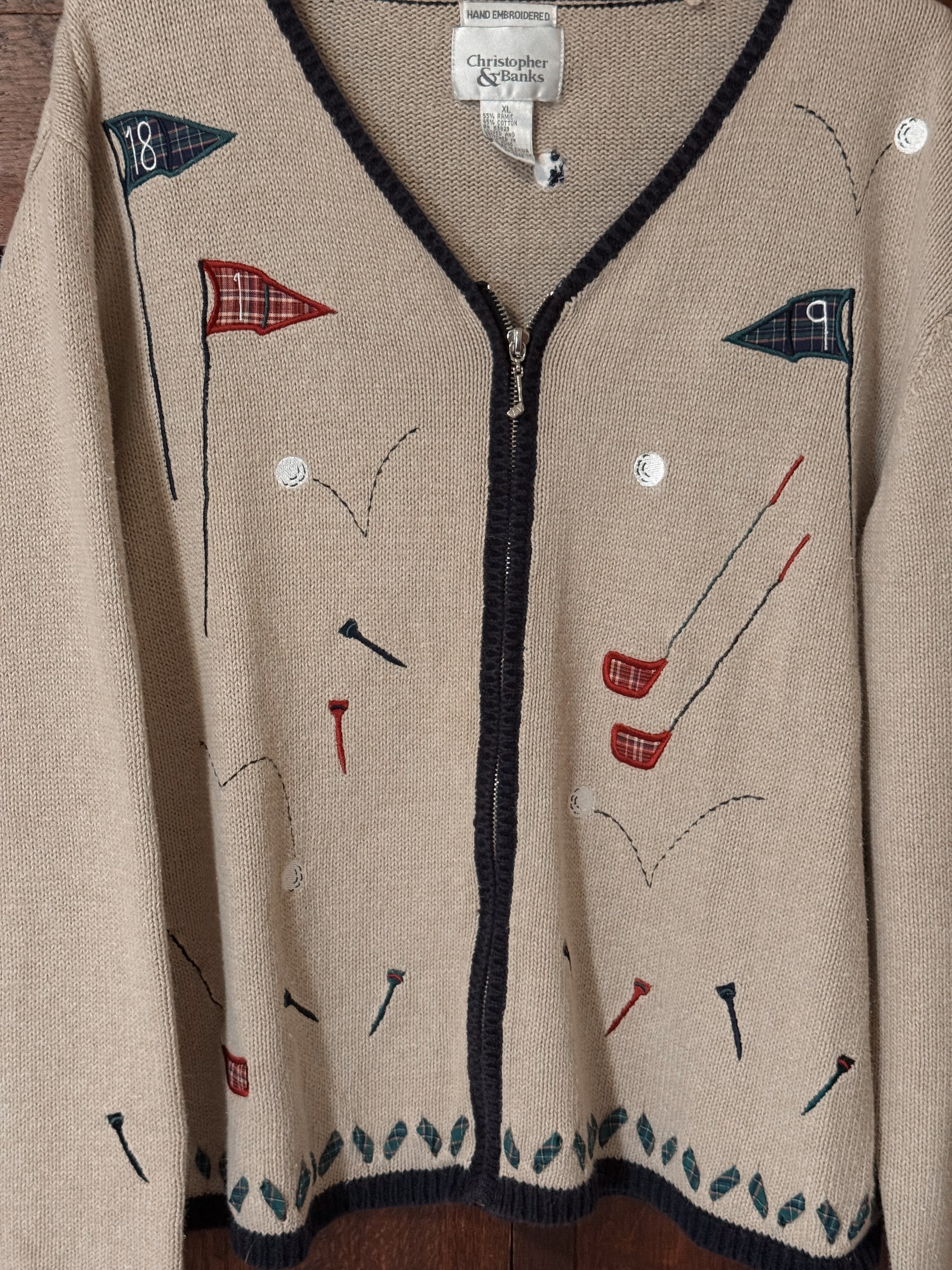Christopher & Banks Golf Embroidered Cardigan