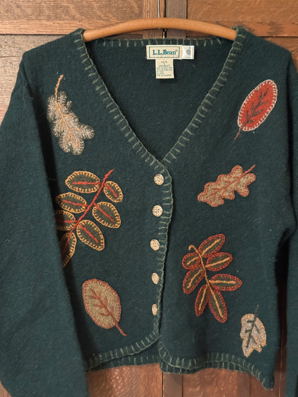 L.L.Bean Shetland Wool Embroidered Cardigan