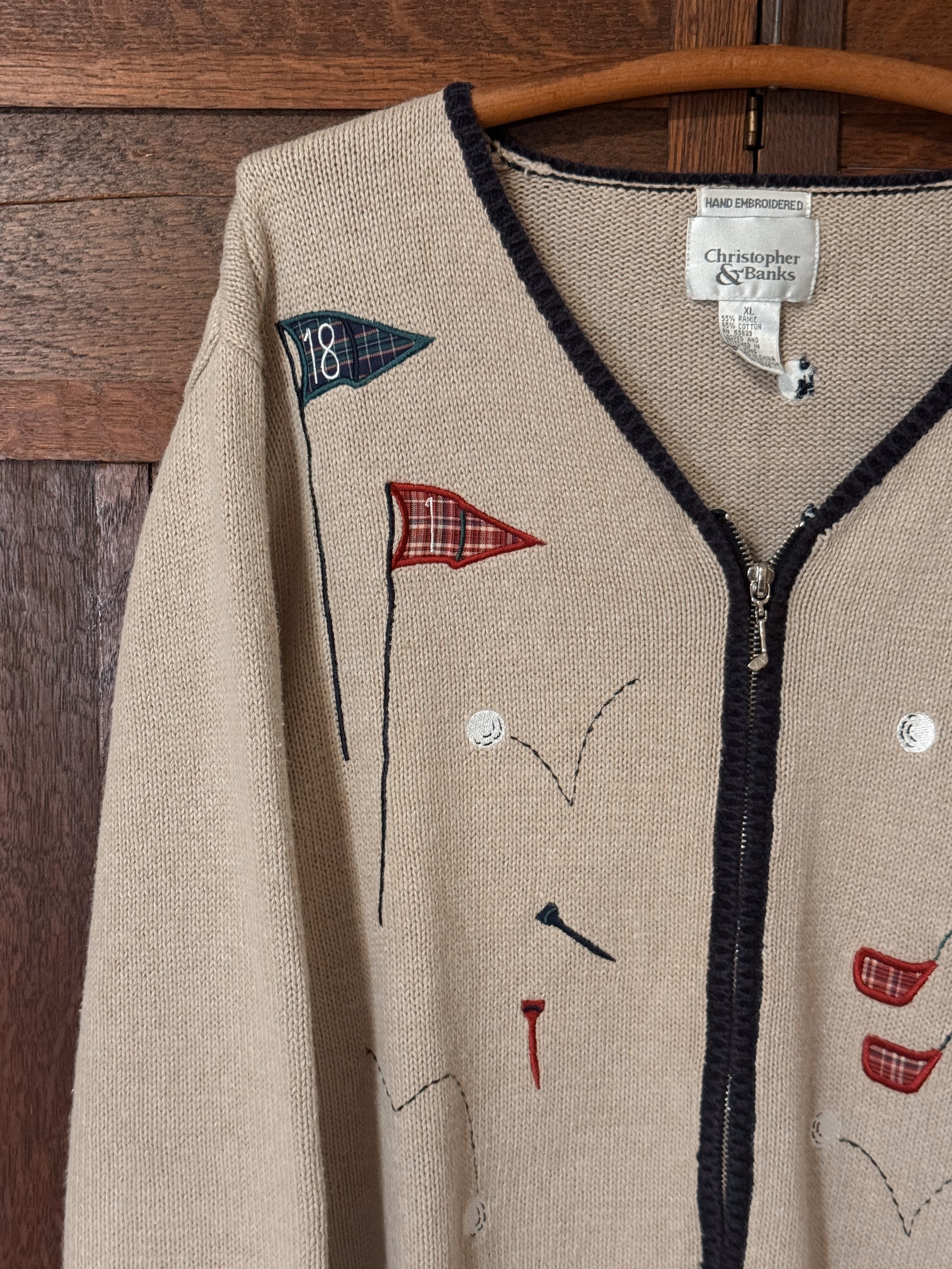 Christopher & Banks Golf Embroidered Cardigan