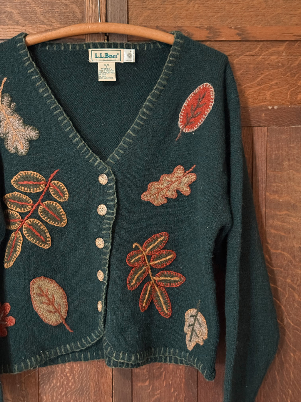 L.L.Bean Shetland Wool Embroidered Cardigan